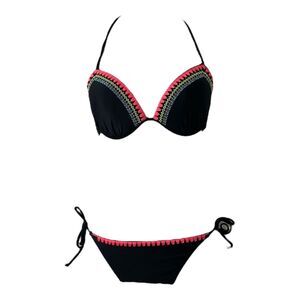 Women’s Medium Large 2 Piece Swimsuit Rue Bleu Rue 21 Black and Multicolor Trim